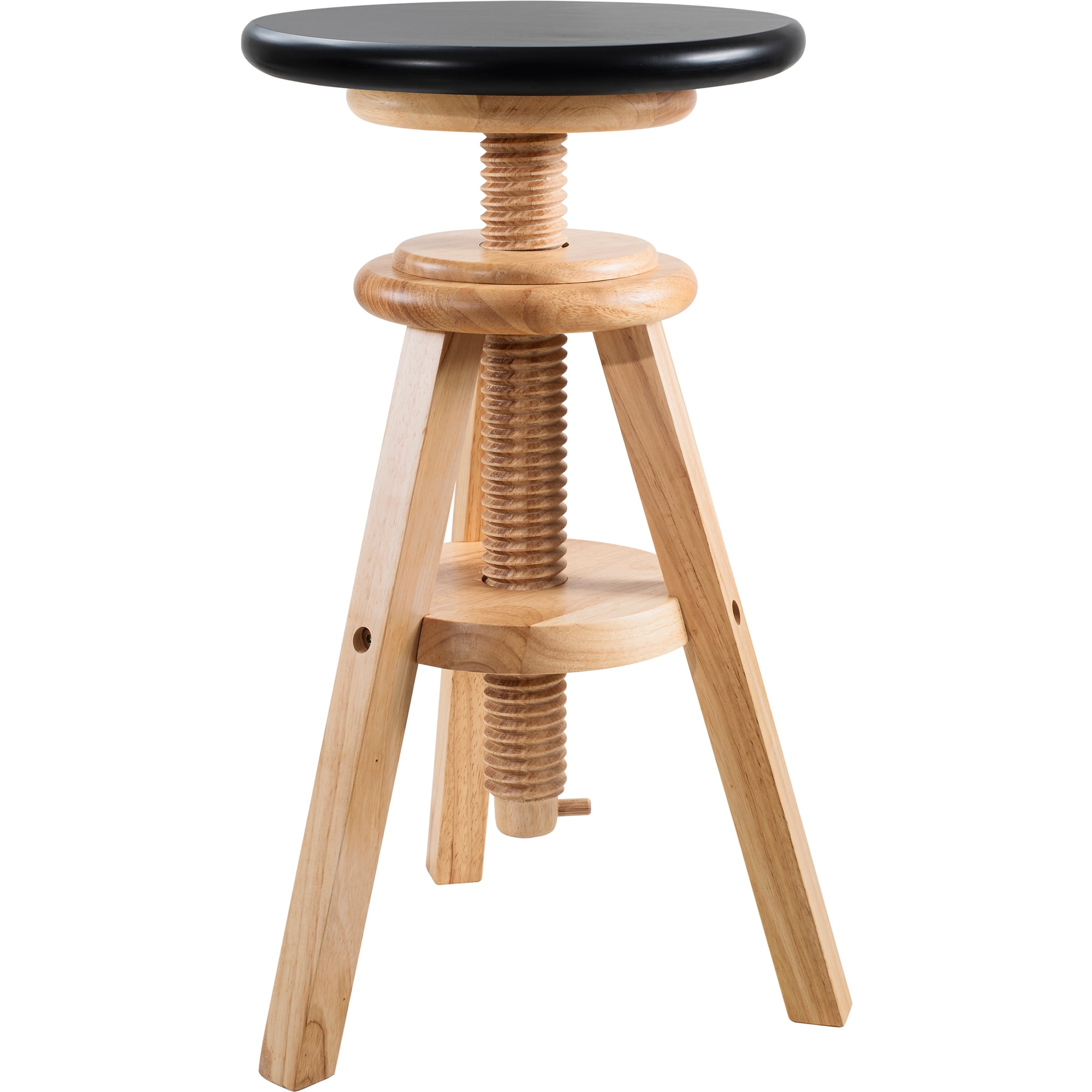 eHemco Swivel Solid Wood Adjustable Bar Stool, 18.9 to 25.2 Inches, Natural Base with Black Top