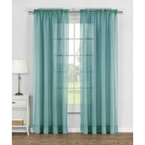 Elegant Sheer Voile Rod Pocket Curtain Panel Pair - Turquoise, 84 in. Long