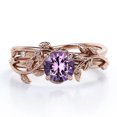 thumbnail image 1 of JeenMata Anillo de Bodas Solitario con Hoja y Enredadera Amatista Violeta de Talla Redonda de 0,5 TCW; Baño de Oro Rosa de 18 K sobre Plata, 1 of 6