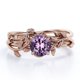 thumbnail image 1 of JeenMata Anillo de Bodas Solitario con Hoja y Enredadera Amatista Violeta de Talla Redonda de 0,5 TCW; Baño de Oro Rosa de 18 K sobre Plata, 1 of 6