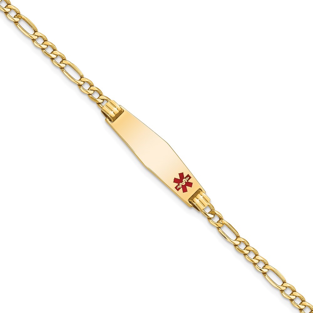 Auriga Fine Jewelry 14K Yellow Gold Semi-Solid Soft Figaro Id Bracelet 8 inch for Women (L- 8inch, W- 7.5mm)