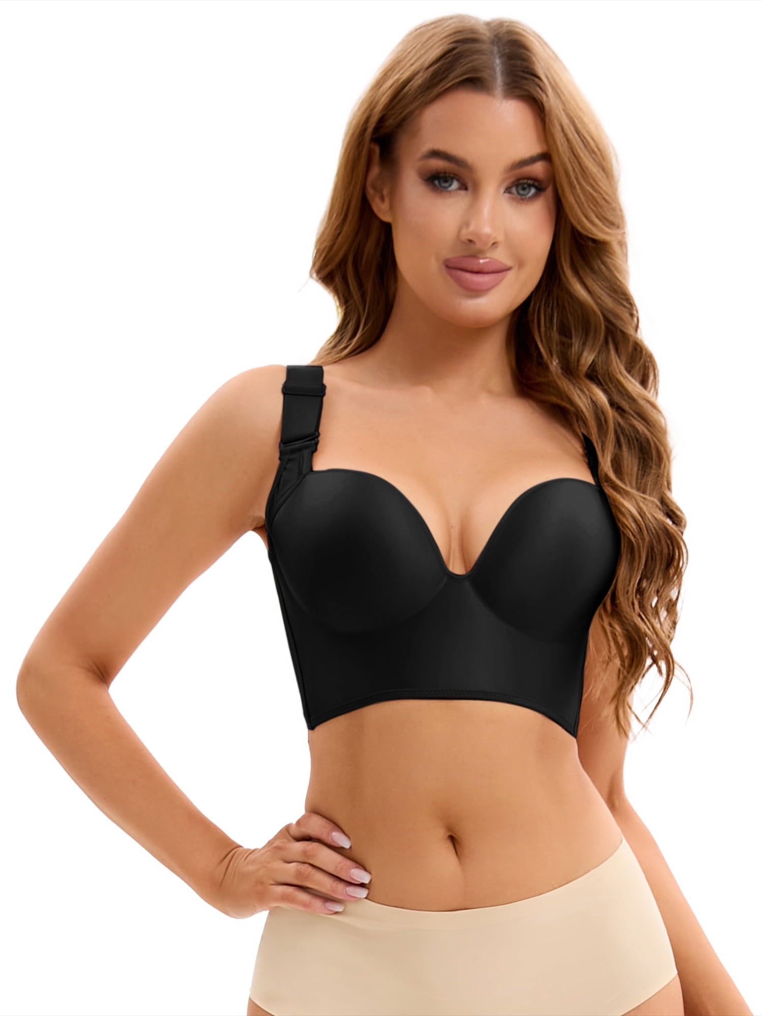 DARING DIVA Women's Push Up Tummy Control 6 Hooks Wirefree Convertible Bras Black 38 C
