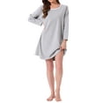 thumbnail image 2 of INSPIRE CHIC Womens Stripe Pajamas Nightshirt Lounge House Dress Sleep Shirts Sleepwear Long Sleeve Nightgowns L Gray, 2 of 6