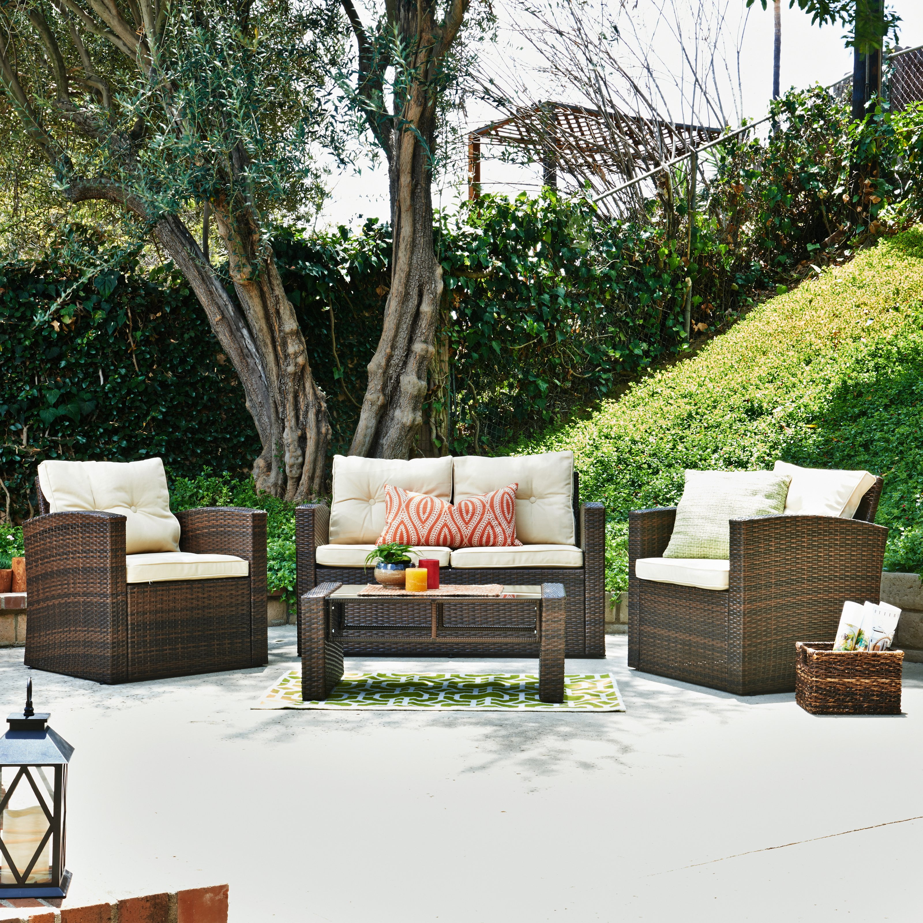 THY-HOM Roatan 4 Piece Outdoor Wicker Conversation Set by Overstock
