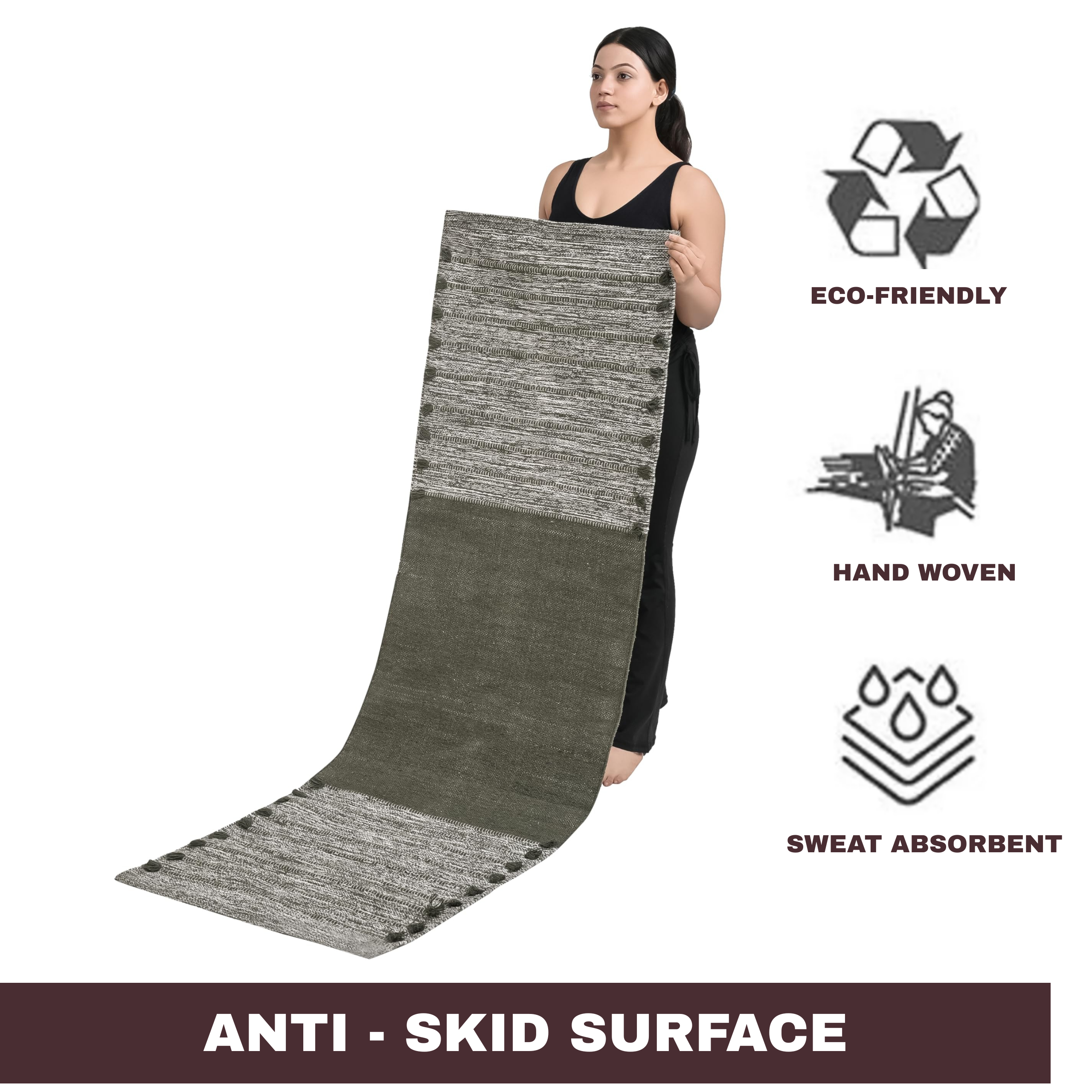 Sivi Herbal Organic Cotton Yoga Mat - Eco-Friendly Hand-Woven Non-Slip Rug - Thick & Comfortable (24”x72”x5mm) for Home Fitness & Yoga