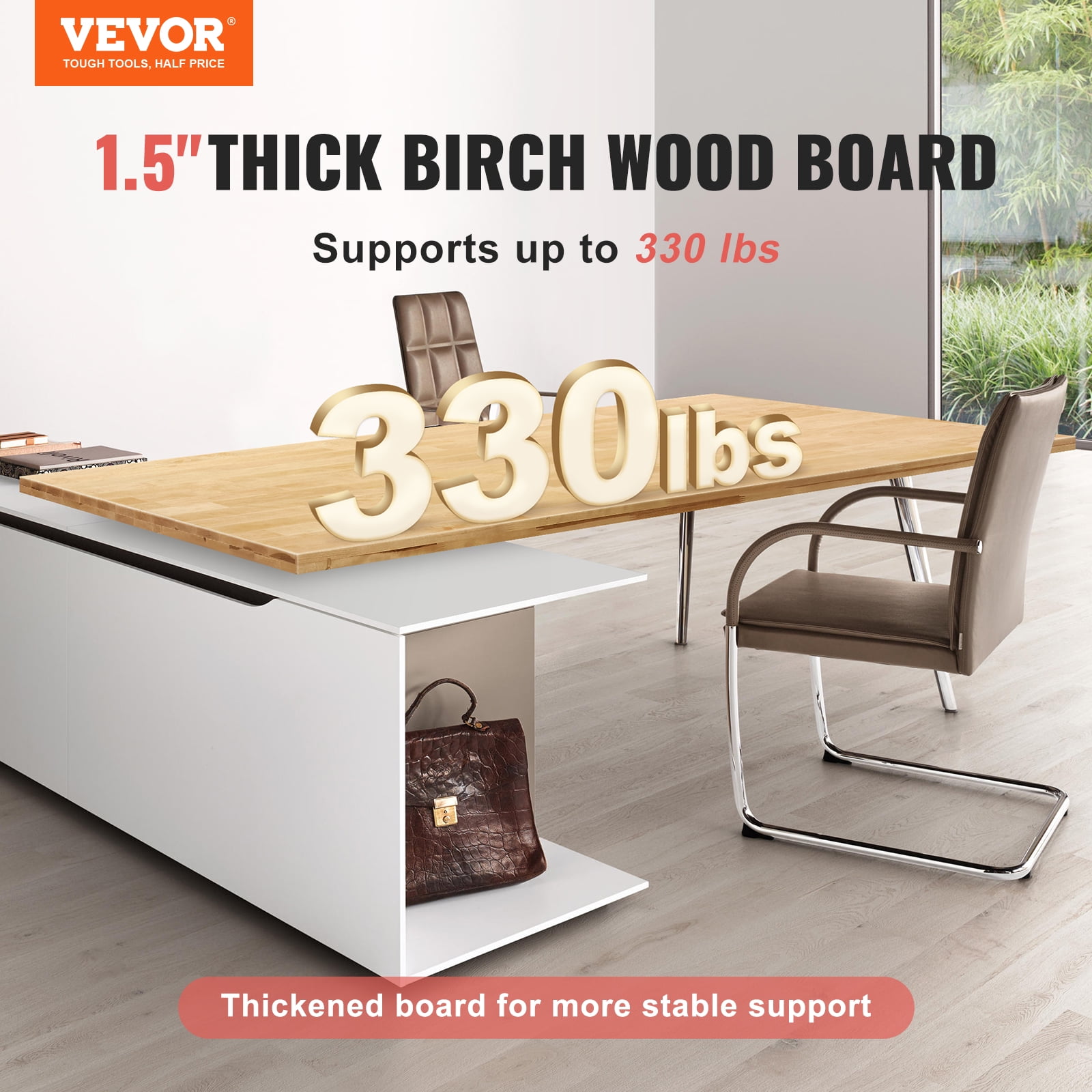 VEVOR Wood Table Top,Holds up to 330 lb, 59.1" x 29.5" x 1.5" Rectangular Countertop for Height Adjustable Electric Standing Desk Frame, Universal Solid One-Piece Maple Desktop for Office&Home Desk