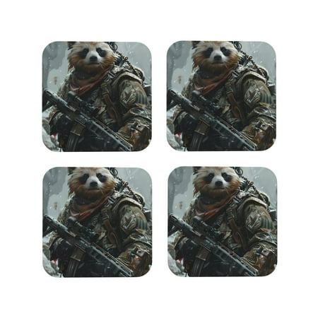 

Fuzoiu Surreal Panda Warrior Print Leather Coasters Set Drink Coasters Set of 4 for Tabletop Protection Durable PVC Coasters Home Décor and Housewarming Gift-Square
