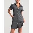 thumbnail image 3 of SUNSIOM Robe-Chemise en Denim pour Femmes, Col à Revers, Manches Courtes, Robe en Jean Courbée, Boutonnée, Haut Décontracté avec Poches, 3 of 8