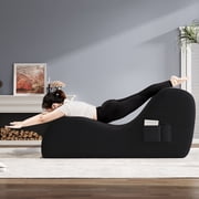 Yoga Curve Chair, Corduroy Yoga Chaise Lounge Chair for Adults, With Lumbar Pillow, Side Pocket, Ottoman, Modern Yoga Couch for Stretching and Relaxation, Black