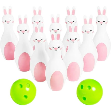 Fun Express Easter Bunny Bowling Set, 6 Plastic pins and 1 Plastic Balls, Easter Games and Toys for Kids