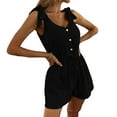 thumbnail image 5 of SROBPTY Summer Rompers for Women, Fashion Womens Ethnic Style Solid Cold Suspender Shoulder Button Jumpsuit V-Neck Sleeveless Elastic Waisted Romper, Black, S, On!, 5 of 8