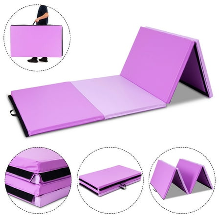 Costway 4'x10'x2'' Gymnastic Mat Thick Folding Panel Gym Fitness Exercise Mat Purple (Best Gym Mats For Home)