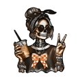 thumbnail image 2 of Skull Coffee Graphic T Shirt For Women Edgy Skeleton Peace Sign Casual Short Sleeve Round Neck Top Spring Summer Fall Machine Washable Gift For Sister Wife Trendy Durable Print Tee, 2 of 7