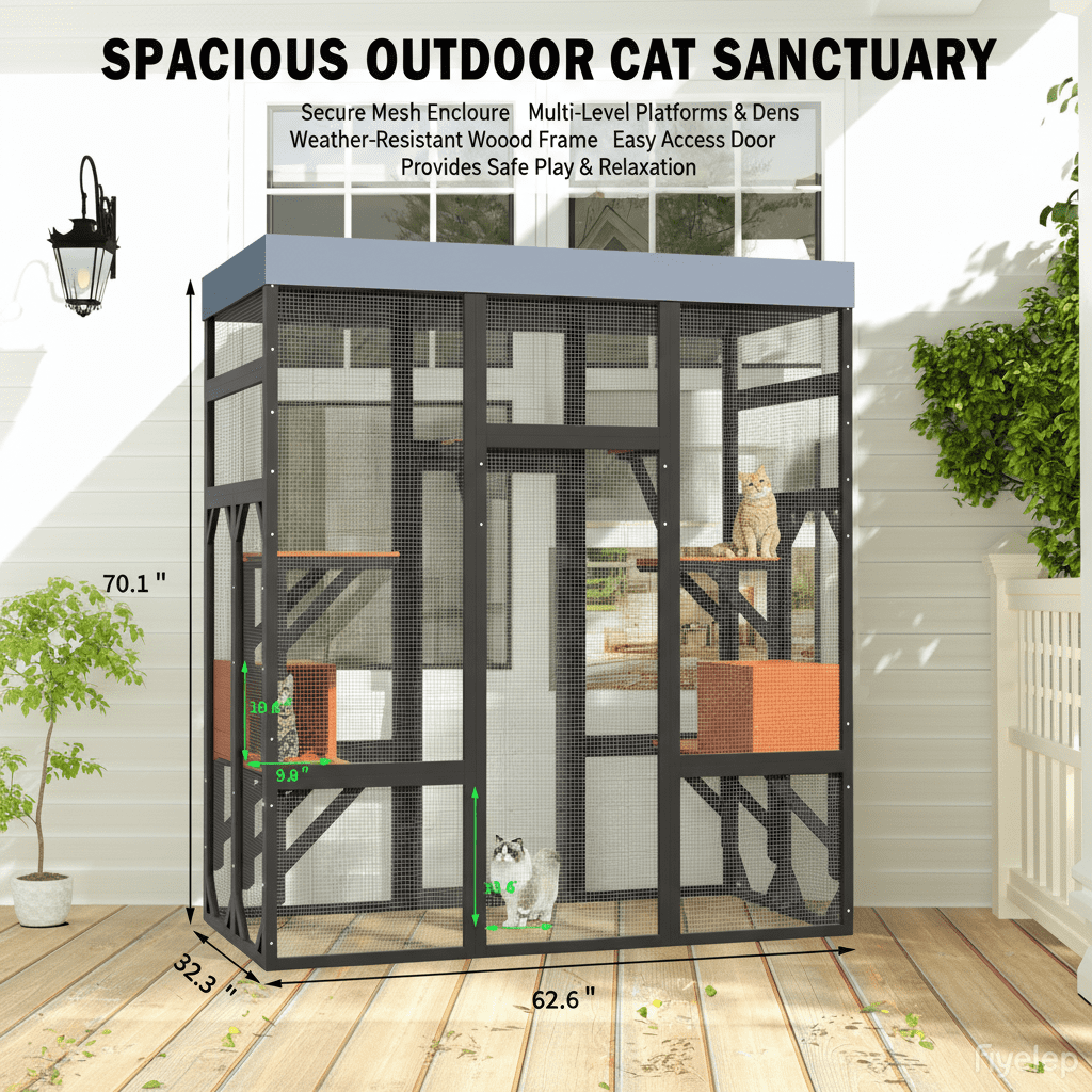 ANYKOON Large  Indoor & Outdoor  Cat Enclosure Catio with 5 Platforms & 2 Napping Houses, Secure Metal Frame, Easy Assembly