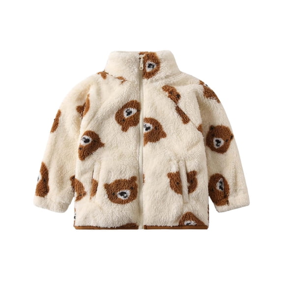 ShomPort Girls Fleece Jackets Oversized Patterned Trendy Warm Outwear Zip up Fuzzy Sweatshirts with Pockets 2-10 Years