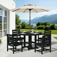 thumbnail image 4 of Serwall 6 Piece Round Patio Dining Table Set with Umbrella, HDPE Outdoor Patio Furniture Set, All Weather Patio Dining Set for 4 with 9FT Umbrella, Black(Not Include Umbrella Base), 4 of 7