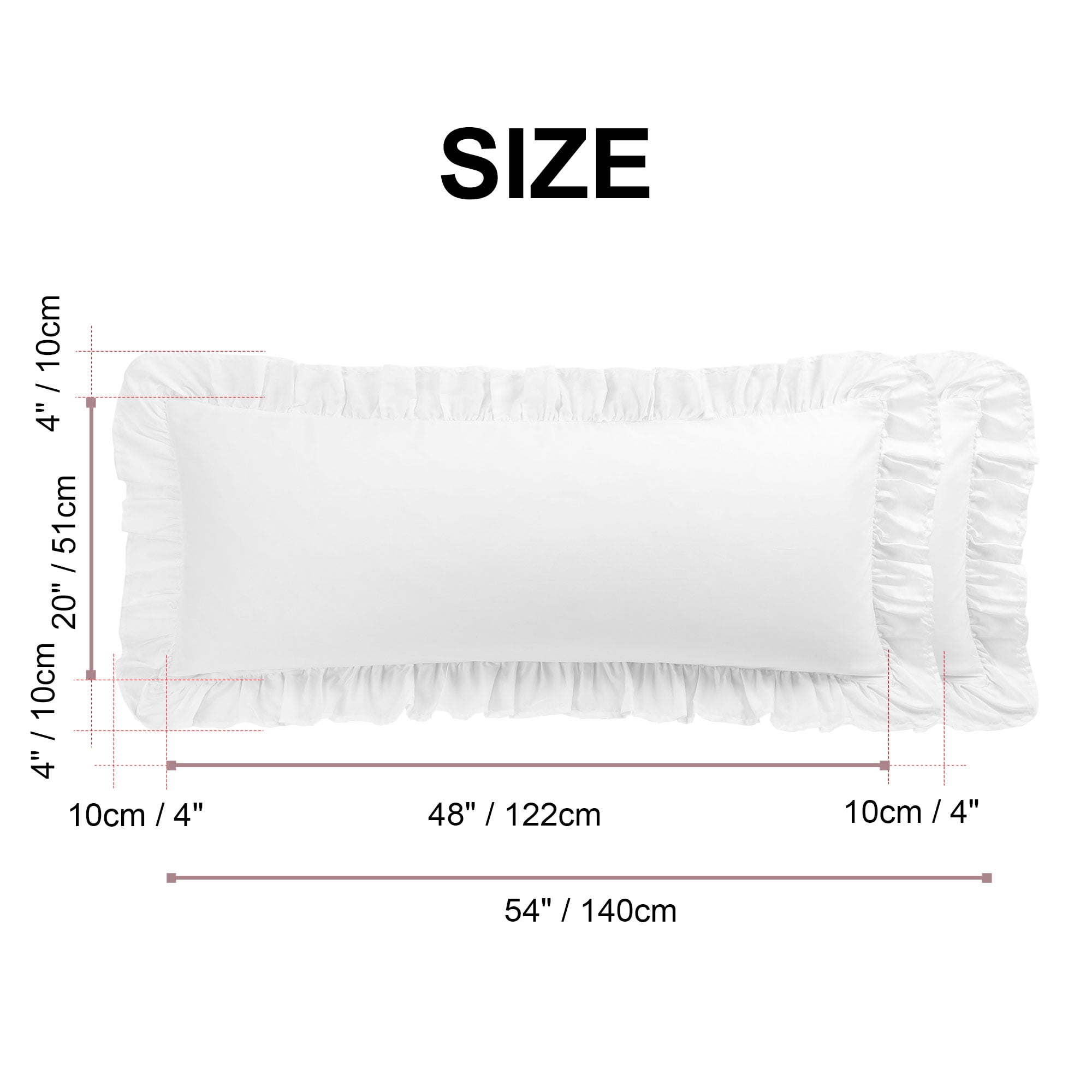Unique Bargains 1Pc 100% Cotton Envelope Closure Body Ruffled Pillowcase White 20"x48"