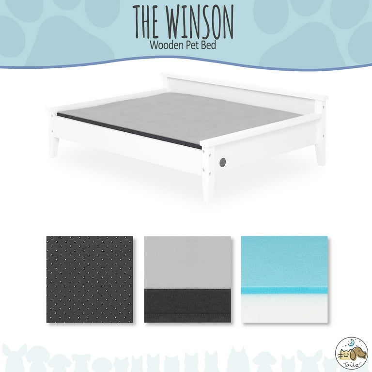 TailZzz Winston Wooden Pet Bed with Mattress Large to Extra Large Pet Bed with Mattress Elevated Pet Bed Greenguard Gold Certified Wooden Pet