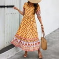 thumbnail image 4 of Ruyang Women Floral Printed Flutter Sleeve V Neck Sundress Boho Dress Flower Party Festive Pleated Belted Wrap Dress Short Wrap Dress, 4 of 7