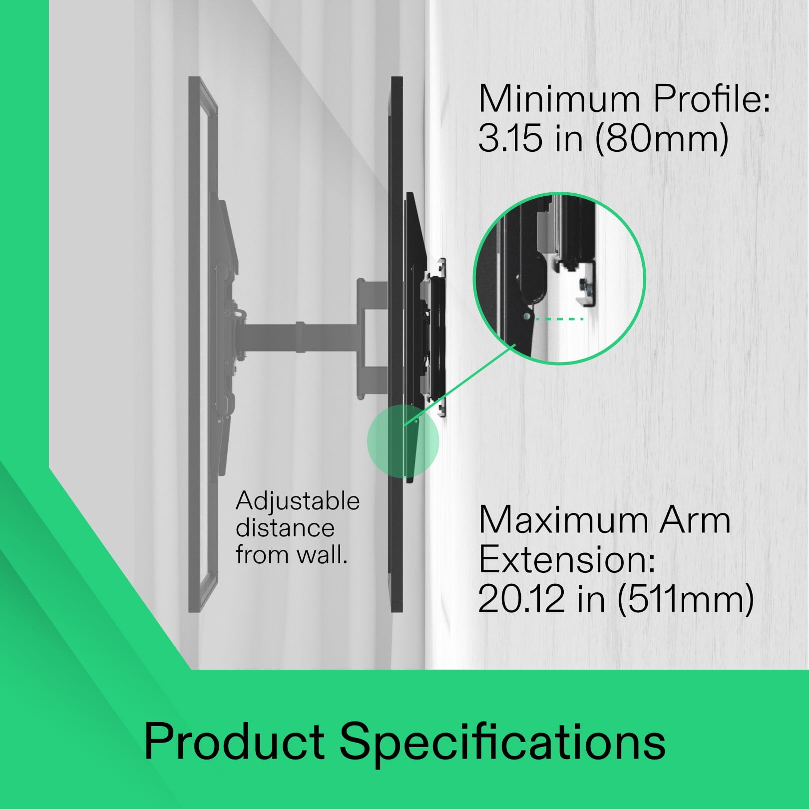 onn Extra-Large Full Motion TV Wall Mount 80"-110", UL Listed, Swivel ±60°, up to +5°/-15° Tilting