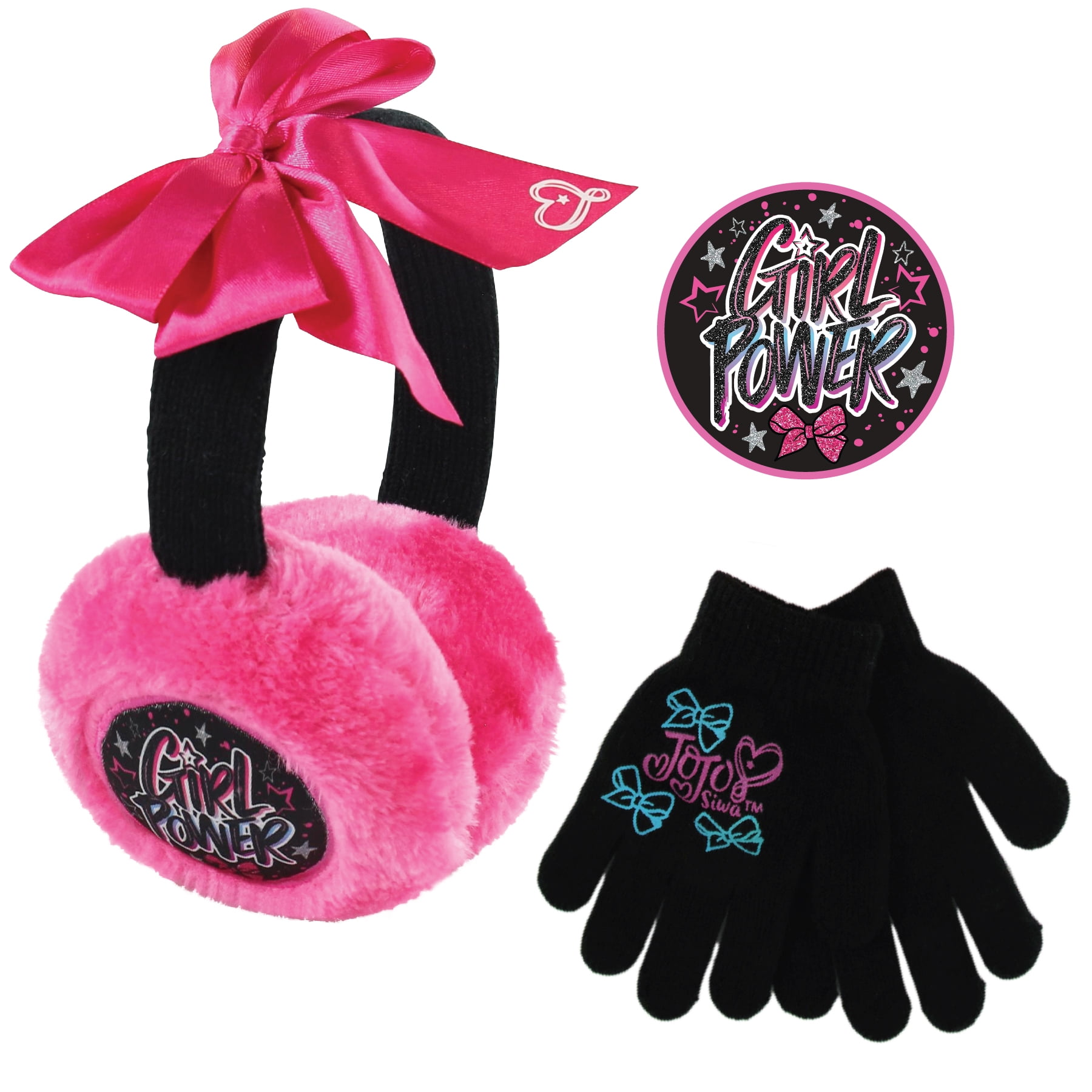 Pink//Black JoJo Siwa Beanie and Gloves for Little Girls Age 4-7 Nickelodeon Winter Hat Set