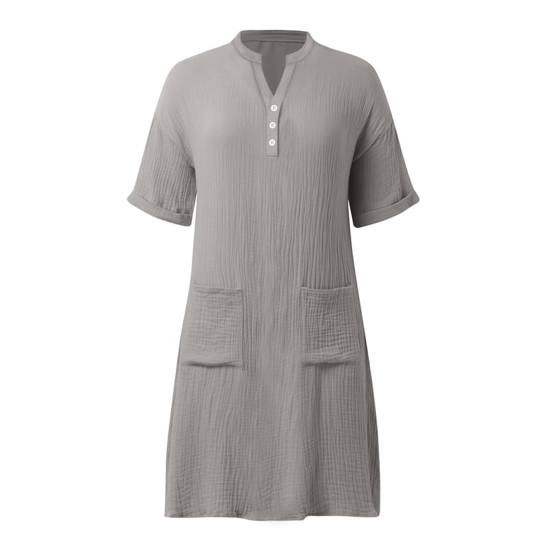 Vetsdori Womens Short Sleeve Mini Dresses Holiday Sundress Summer Evening  Gown Beach V-Neck,Party Outfits Dress for Ladies Solid Color