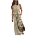 thumbnail image 1 of Vestido largo sin mangas con cuello redondo y abertura para mujer - Vestido de playa fluido de color liso, 1 of 5