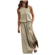 thumbnail image 1 of Vestido largo sin mangas con cuello redondo y abertura para mujer - Vestido de playa fluido de color liso, 1 of 5