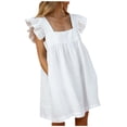 thumbnail image 1 of Gibobby Vestido Mujer Casual de Playa Verano Vestido de verano para mujer Elegante cuello cuadrado Bolsillo Puffles Manga corta Midi Vestido(Blanco,M), 1 of 5