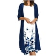 thumbnail image 2 of ICHUANYI Clearance Women Casual Floral Print Sleeveles Dress Solid Chiffon Two-Piece Set(White, S) ICHUANYI WER2023080700387, 2 of 9