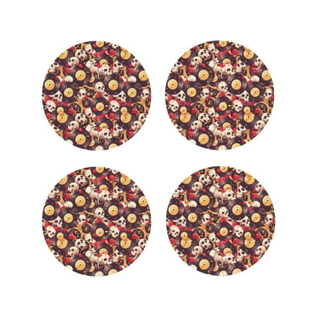 

Pofeuu Skull record lips Print Coasters for Drinks 4Pack PU Leather Coasters Bar Drink Coasters for Tabletop Protection Furniture from Damage-Round Shape