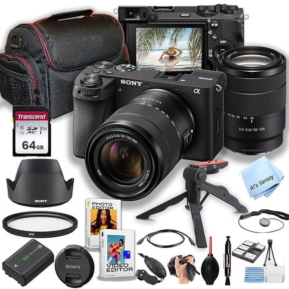 Sony a6700 Mirrorless Camera with 18-135mm Lens   64GB Memory, Case, Gripster Tripod, and More (26pc Bundle)-(International Model)