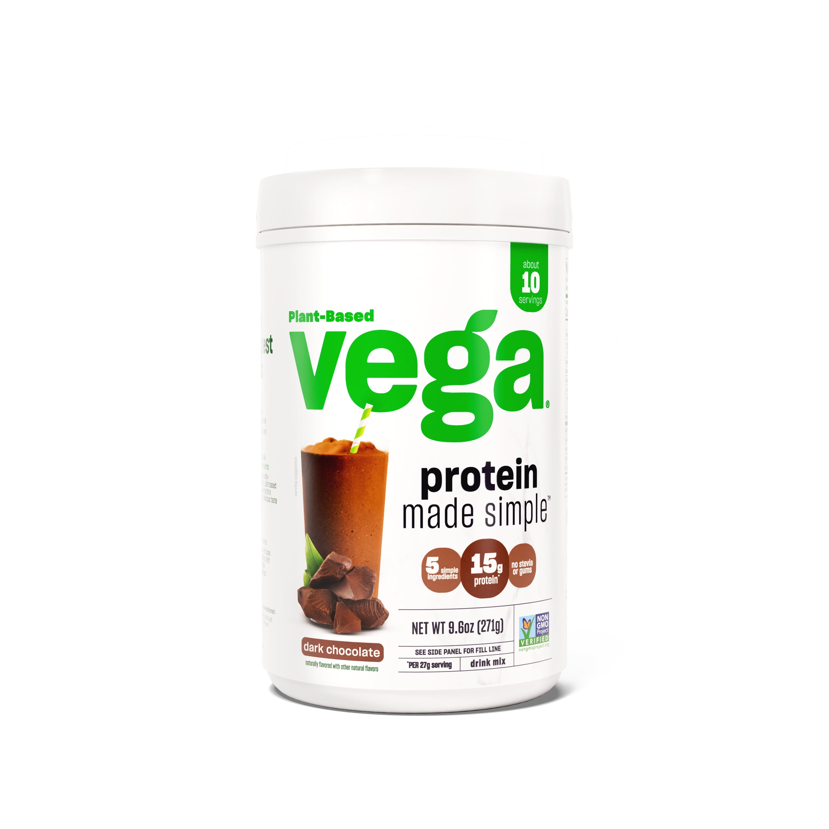 Vega Protein Made Simple Vegan Protein Powder, Dark Chocolate (9.6oz, 10 Servings)