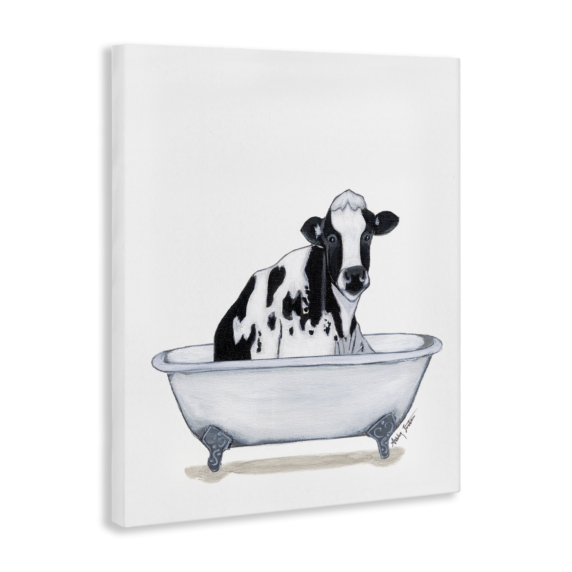Stupell Industries Cow in Tub Sketch Bath & Laundry Painting Wrapped Canvas Art Print Wall Art, 16 x 20