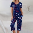 thumbnail image 6 of Independence Day Pajama Sets for Women 2 Pieces Pajamas Patriotic Flag Star Print Short Sleeve Tops and Capri Sets 4th of July PJs Sleepwears, 6 of 6