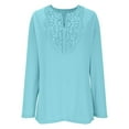 thumbnail image 6 of Lenpel Women's T Shirts Fashion Long Sleeve V Neck Floral Lace Front Solid Color Loose Tunic Tops Soft Casual Tee Blouses(Light Blue,Large), 6 of 7