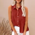 thumbnail image 2 of Dressy Blouses for Women New Linen Shirts for Women Button down Shirts Sleeveless Cotton Collared V Neck Solid Casual Blouses with Pocket Red M, 2 of 7