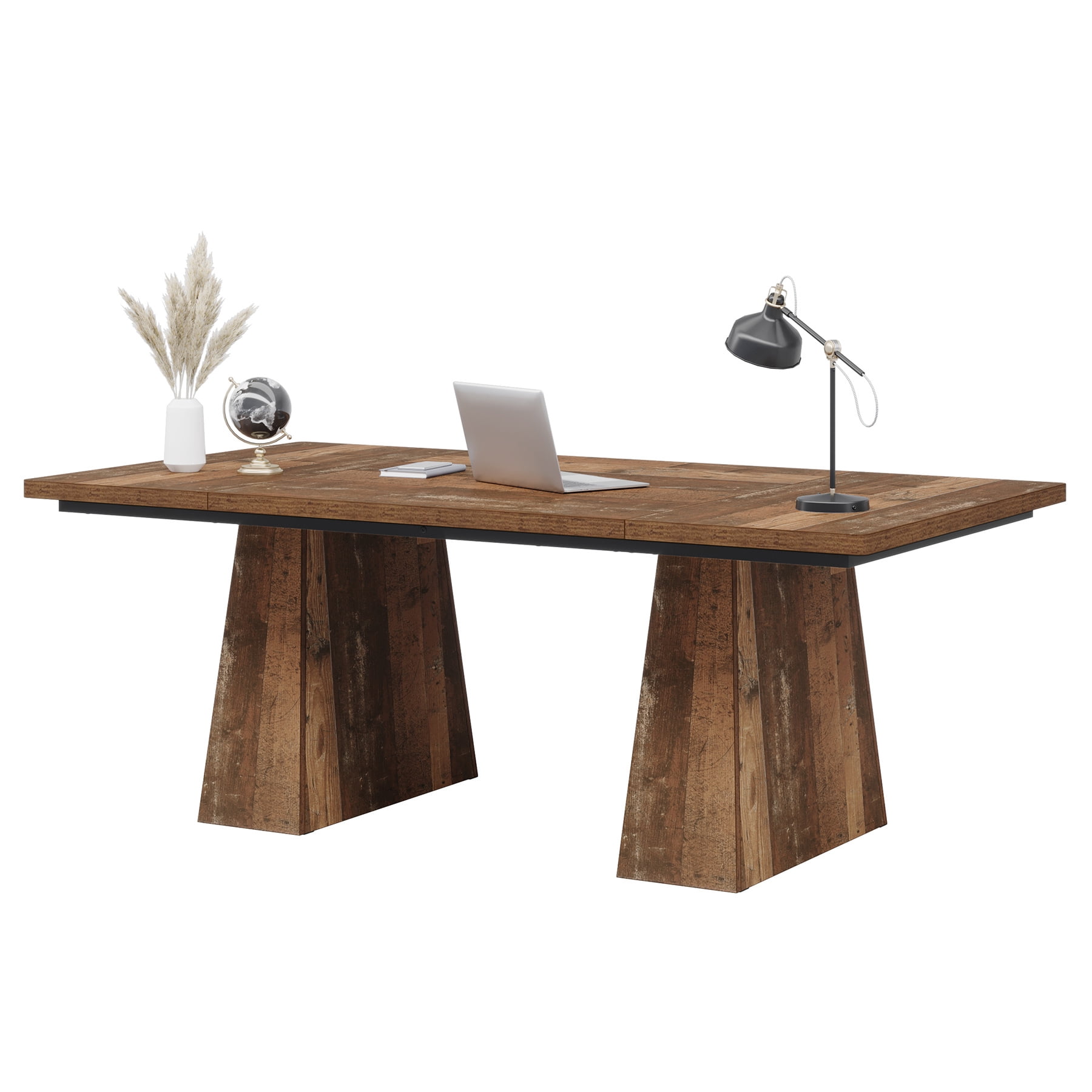Fnova 63" Home Office Computer Desk, Brownish-Yellow Modern Executive Desk, Writing Desk, Easy to Assemble