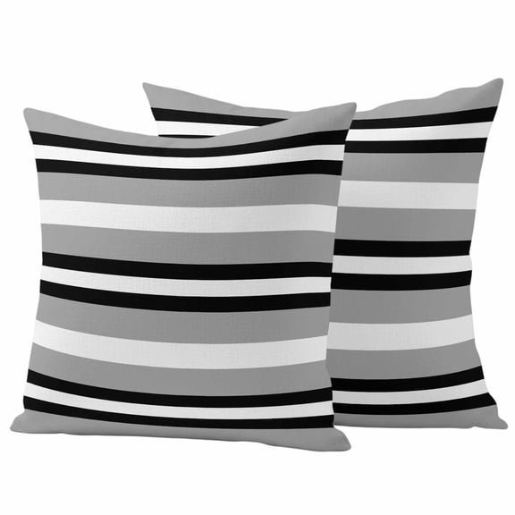 2 Pack Outdoor Waterproof Throw Pillow Covers,Gray Black White Stripe Decorative Square Pillow Case Patio Pillowcases for Chair Couch Sofa 16x16in