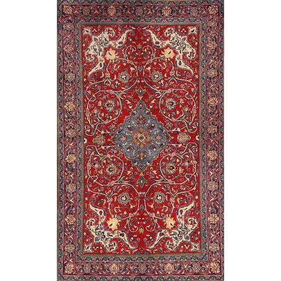 Ahgly Company Indoor Rectangle Traditional Orange Salmon Pink Persian Area Rugs, 6' x 9'