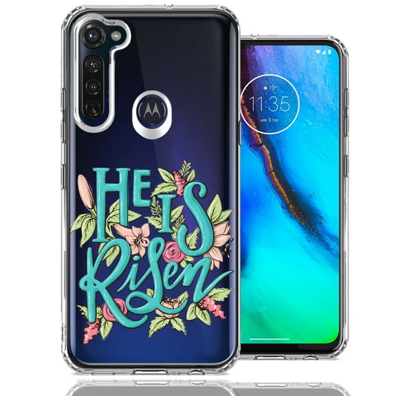 MUNDAZE for Motorola Moto G Stylus He Is Risen Text Easter Jesus Christian Flowers Double Layer Phone Case Cover