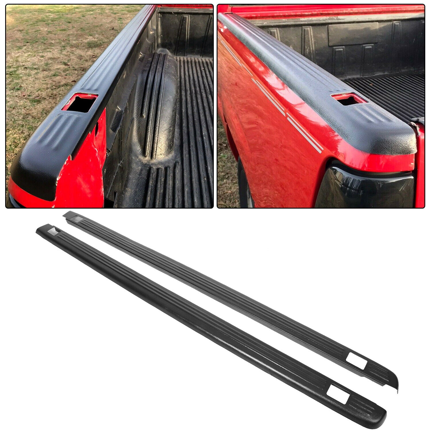 Wade 72-01104 Truck Bed Rail Caps Black Ribbed Finish with Stake Holes for 2007-2014 Chevrolet Silverado 1500 2500 with 6.5ft bed Set of 2 