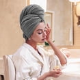 thumbnail image 3 of Toalla grande de microfibra para el cabello para mujer, toalla de secado antiencrespamiento con correa elástica, turbantes de secado rápido para envoltura húmeda, larga y súper suave gris os, 3 of 4