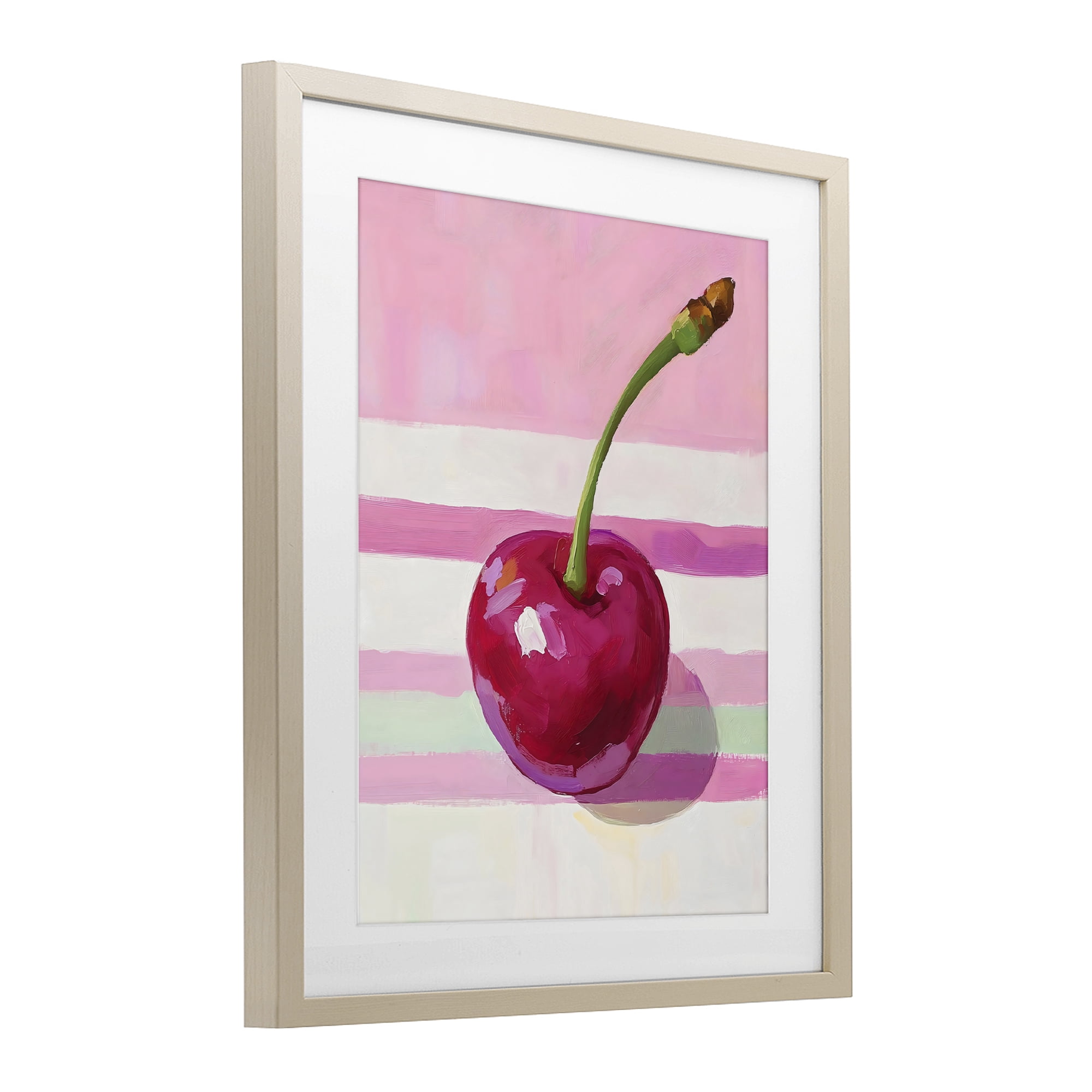 Stupell Industries Cherry on Pink Stripes Birch Framed Print Under Glass, design by The Prints Vibe