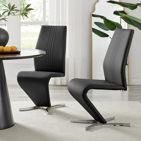 Willow Faux Leather Chrome Z Dining Chairs, Black (Set of 2)