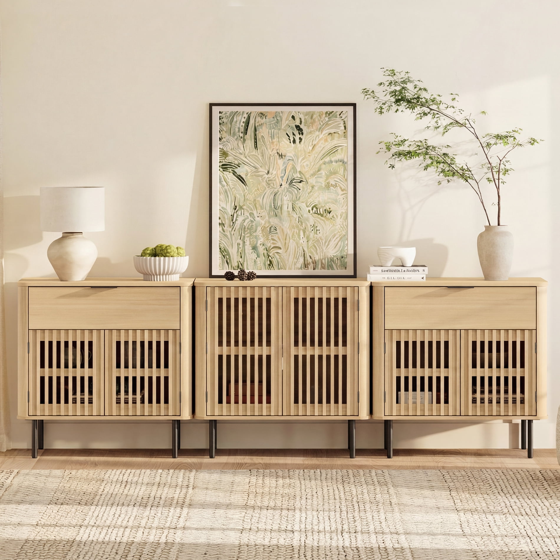 94.5" TV Stand Media Console with Cabinets Adjustable Shelves,Oak