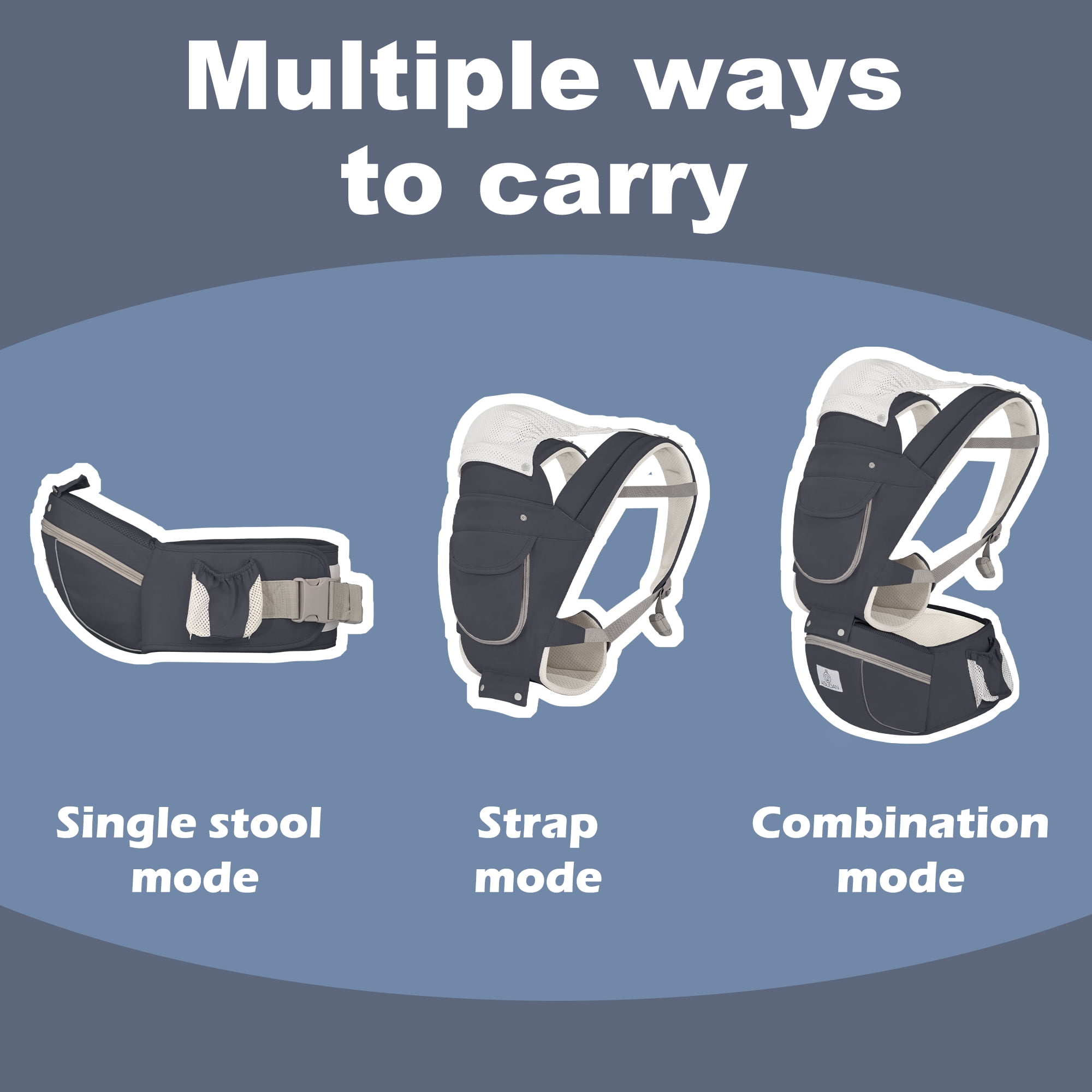AGUDAN Baby Carrier with Hip Seat, 6 in 1 Ergonomic Unisex Waist Stool, 0-36 Months