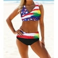 thumbnail image 1 of Women's Multicolor Tie-dye Flag Print Wrap V Neck Lace-up Back Bikini, 1 of 6
