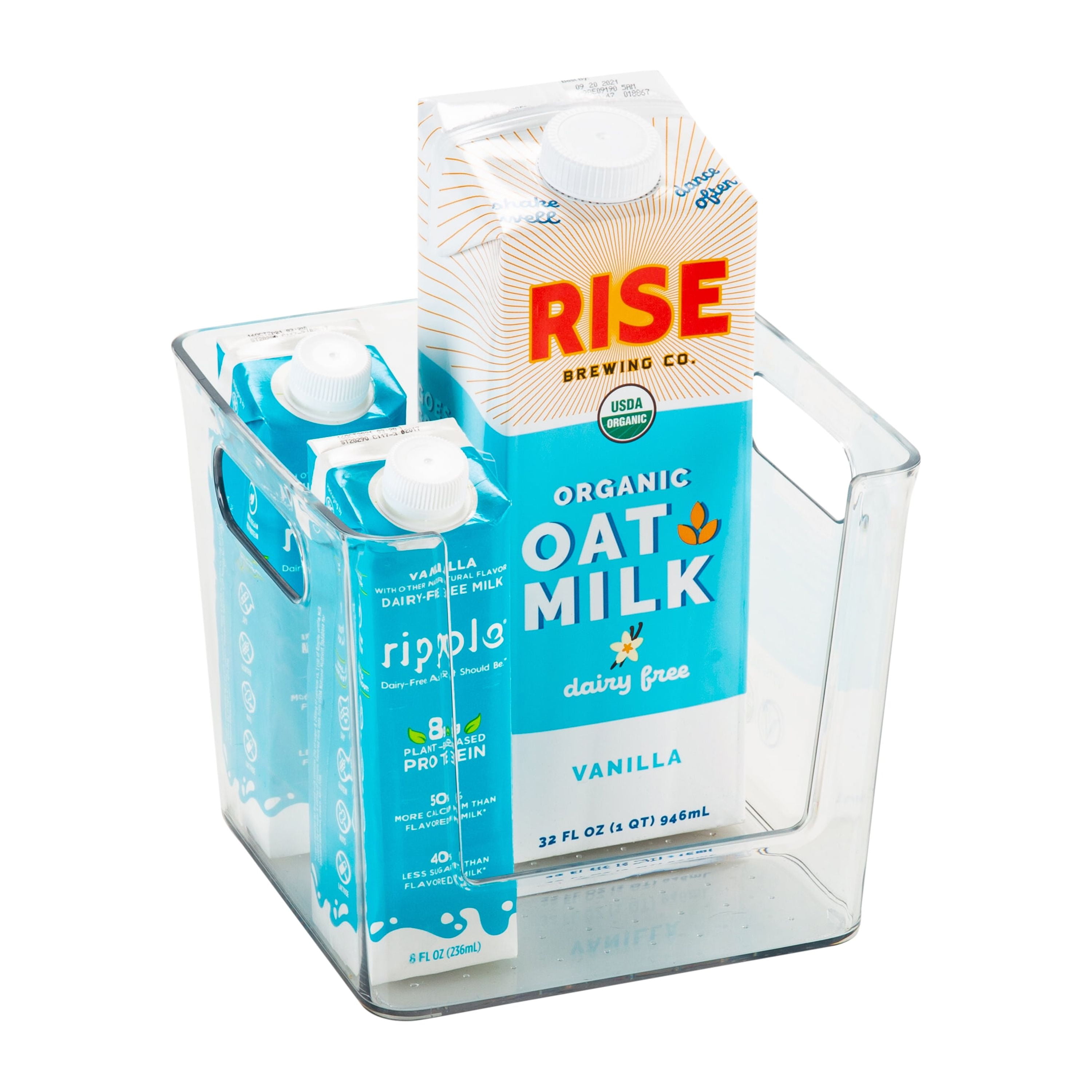 Simplify Square Open Front Cabinet Organizer with Basket Bin, Clear