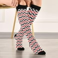thumbnail image 5 of FREEAMG High Elasticity Compression Socks, High Knee Socks Adult Universal Leisure Relieve Fatigue,Red Black White Chevron Pattern Travel Daily with Running (2 Pair), 5 of 7